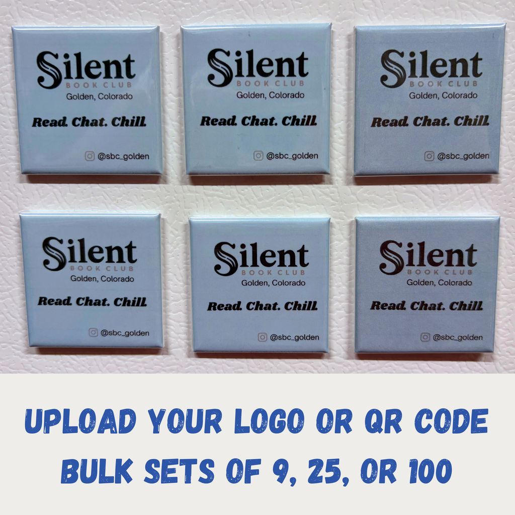 Six square coasters with 'Silent Book Club' branding on a textured surface.